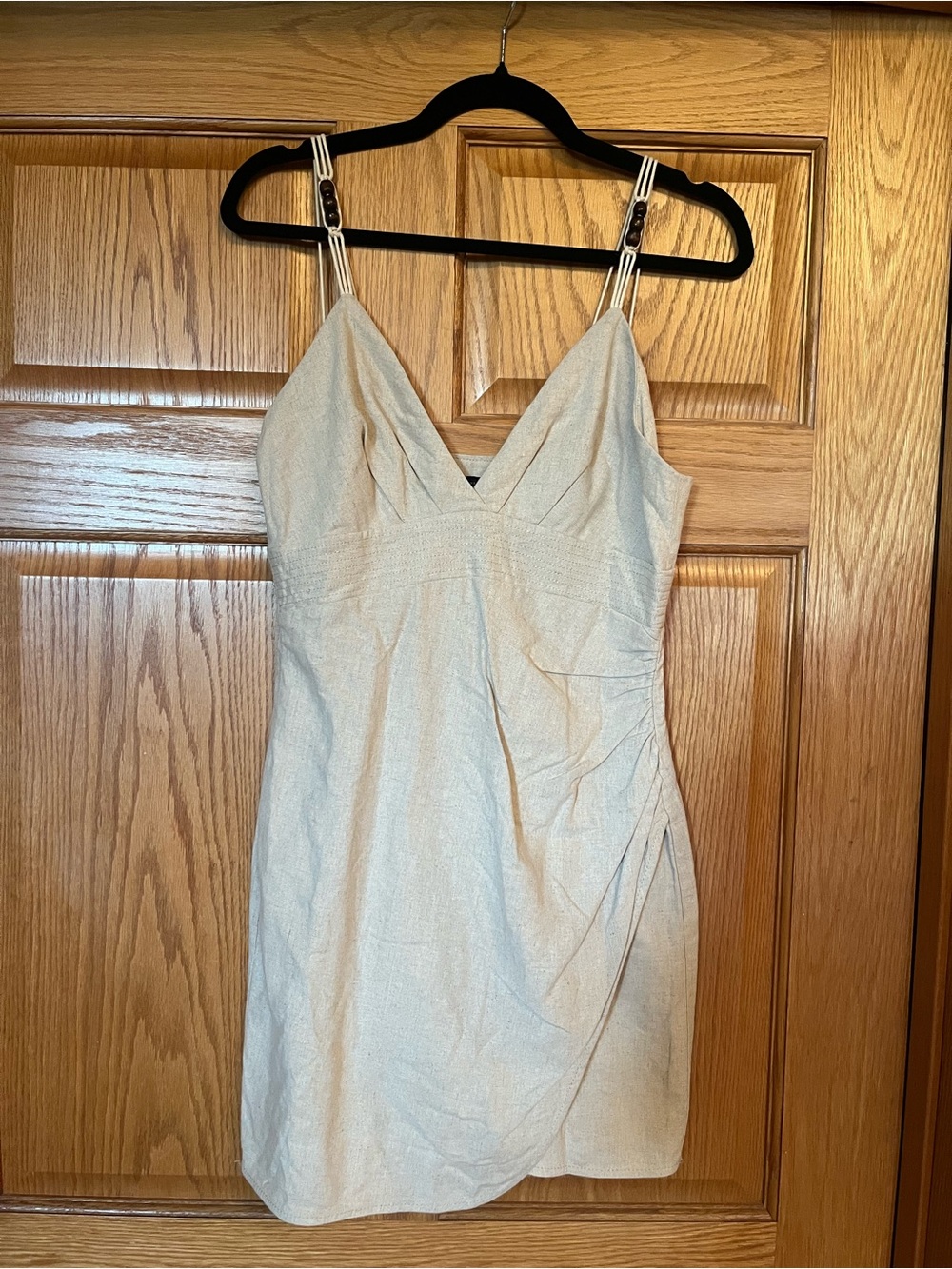 Zara Neutral Beige V-Neck Linen Dress